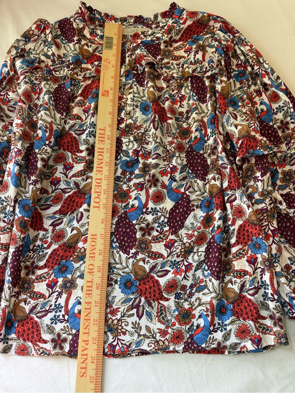 Loft Top Women’s Floral Peacock Ruffle Sleeve - Picture 12 of 14